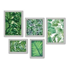 Kit Com 5 Quadros Decorativos - Folhas - Natureza - Folhagem - Verde - 363kq01 - Allodi