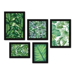 Kit Com 5 Quadros Decorativos - Folhas - Natureza - Folhagem - Verde - 363kq01 na internet