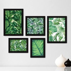 Kit Com 5 Quadros Decorativos - Folhas - Natureza - Folhagem - Verde - 363kq01