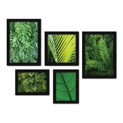 Kit Com 5 Quadros Decorativos - Folhas - Natureza - Folhagem - Verde - 365kq01 na internet