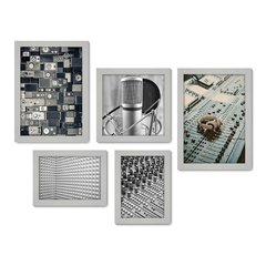 Kit Com 5 Quadros Decorativos - Música - Studio Gravação - Sala - 368kq01 - Allodi