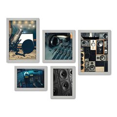 Kit Com 5 Quadros Decorativos - Música - Studio Gravação - Sala - 369kq01 - Allodi