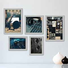 Kit Com 5 Quadros Decorativos - Música - Studio Gravação - Sala - 369kq01 - comprar online