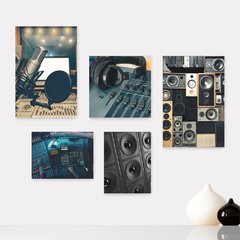 Kit 5 Placas Decorativas - Música Studio Gravação Casa Quarto Sala - 369ktpl5
