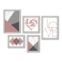 Kit Com 5 Quadros Decorativos - Geométrico - Love - Abstrato - Coração - 370kq01 - Allodi