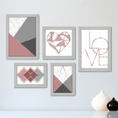 Kit Com 5 Quadros Decorativos - Geométrico - Love - Abstrato - Coração - 370kq01 - comprar online