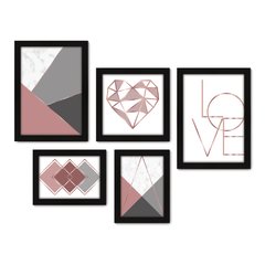 Kit Com 5 Quadros Decorativos - Geométrico - Love - Abstrato - Coração - 370kq01 na internet