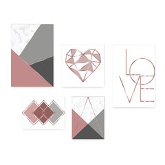 Kit 5 Placas Decorativas - Geométrico Love Abstrato Coração Casa Quarto Sala - 370ktpl5 - comprar online