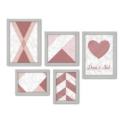 Kit Com 5 Quadros Decorativos - Geométrico - Abstrato - Love - Deus - Amor - 372kq01 - Allodi