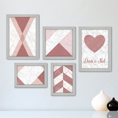 Kit Com 5 Quadros Decorativos - Geométrico - Abstrato - Love - Deus - Amor - 372kq01 - comprar online