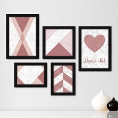 Kit Com 5 Quadros Decorativos - Geométrico - Abstrato - Love - Deus - Amor - 372kq01