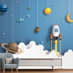 Papel de Parede Espaço Planetas Nave Infantil Sala Painel Adesivo - 373pc