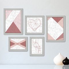 Kit Com 5 Quadros Decorativos - Geométrico - Abstrato - Coração - Home - 374kq01 - comprar online