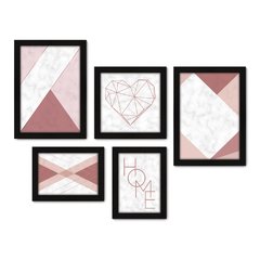Kit Com 5 Quadros Decorativos - Geométrico - Abstrato - Coração - Home - 374kq01 na internet