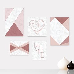 Kit 5 Placas Decorativas - Geométrico Abstrato Coração Home Casa Quarto Sala - 374ktpl5