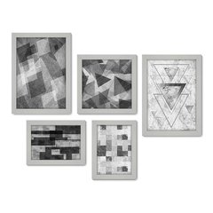 Kit Com 5 Quadros Decorativos - Geométrico - Abstrato - Sala - Cinza - 375kq01 - Allodi