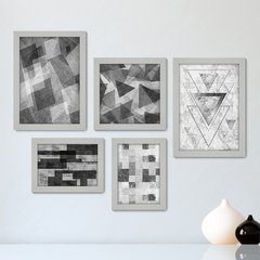 Kit Com 5 Quadros Decorativos - Geométrico - Abstrato - Sala - Cinza - 375kq01 - comprar online