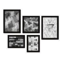 Kit Com 5 Quadros Decorativos - Geométrico - Abstrato - Sala - Cinza - 375kq01 na internet