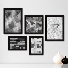 Kit Com 5 Quadros Decorativos - Geométrico - Abstrato - Sala - Cinza - 375kq01