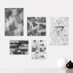 Kit 5 Placas Decorativas - Geométrico Abstrato Sala Cinza Casa Quarto Sala - 375ktpl5