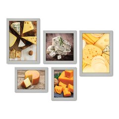 Kit Com 5 Quadros Decorativos - Queijos - Variedade de Queijos - Cozinha - 377kq01 - Allodi