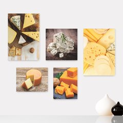 Kit 5 Placas Decorativas - Queijos Variedade de Queijos Cozinha Casa Quarto Sala - 377ktpl5