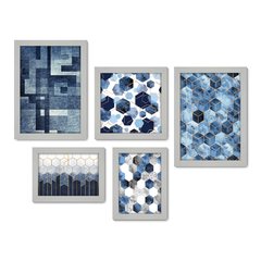 Kit Com 5 Quadros Decorativos - Geométrico - Abstrato - Azul - 378kq01 - Allodi