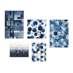 Kit 5 Placas Decorativas - Geométrico Abstrato Azul Casa Quarto Sala - 378ktpl5 - comprar online