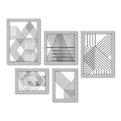 Kit Com 5 Quadros Decorativos - Geométrico - Abstrato - Linhas - 379kq01 - Allodi