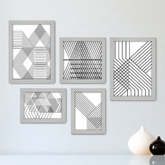 Kit Com 5 Quadros Decorativos - Geométrico - Abstrato - Linhas - 379kq01 - comprar online