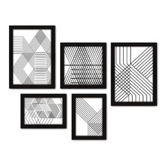 Kit Com 5 Quadros Decorativos - Geométrico - Abstrato - Linhas - 379kq01 na internet