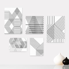Kit 5 Placas Decorativas - Geométrico Abstrato Linhas Casa Quarto Sala - 379ktpl5