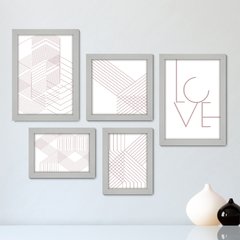 Kit Com 5 Quadros Decorativos - Geométrico - Abstrato - Linhas - Love - 380kq01 - comprar online