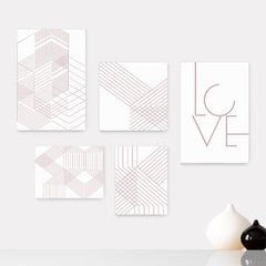 Kit 5 Placas Decorativas - Geométrico Abstrato Linhas Love Casa Quarto Sala - 380ktpl5