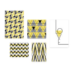 Kit 5 Placas Decorativas - Geométrico Abstrato Love Cinza e Amarelo Casa Quarto Sala - 382ktpl5 - comprar online