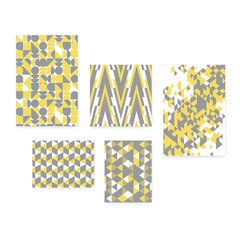 Kit 5 Placas Decorativas - Geométrico Abstrato Cinza e Amarelo Casa Quarto Sala - 383ktpl5 - comprar online