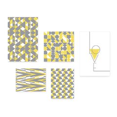 Kit 5 Placas Decorativas - Geométrico Abstrato Love Cinza e Amarelo Casa Quarto Sala - 384ktpl5 - comprar online