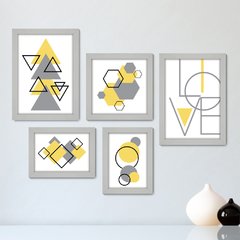 Kit Com 5 Quadros Decorativos - Abstrato - Formas - Geométricas - Love - 385kq01 - comprar online