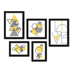 Kit Com 5 Quadros Decorativos - Abstrato - Formas - Geométricas - Love - 385kq01 na internet