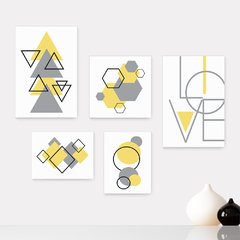 Kit 5 Placas Decorativas - Abstrato Formas Geométricas Love Casa Quarto Sala - 385ktpl5