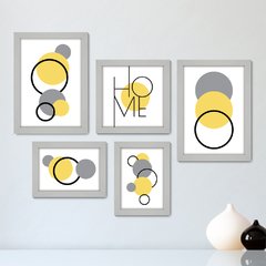 Kit Com 5 Quadros Decorativos - Abstrato - Formas - Geométricas - Círculos - Home - 386kq01 - comprar online