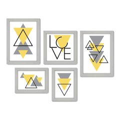 Kit Com 5 Quadros Decorativos - Abstrato - Formas - Geométricas - Triângulo - Love - 387kq01 - Allodi