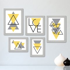 Kit Com 5 Quadros Decorativos - Abstrato - Formas - Geométricas - Triângulo - Love - 387kq01 - comprar online