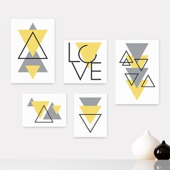 Kit 5 Placas Decorativas - Abstrato Formas Geométricas Triângulo Love Casa Quarto Sala - 387ktpl5