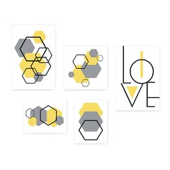 Kit 5 Placas Decorativas - Abstrato Formas Geométricas Hexágono Love Casa Quarto Sala - 388ktpl5 - comprar online