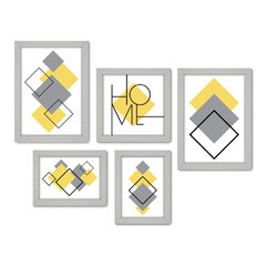 Kit Com 5 Quadros Decorativos - Abstrato - Formas - Geométricas - Home - 389kq01 - Allodi