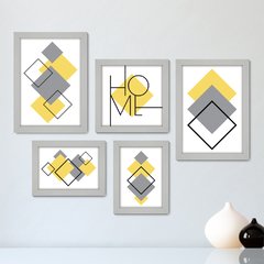 Kit Com 5 Quadros Decorativos - Abstrato - Formas - Geométricas - Home - 389kq01 - comprar online