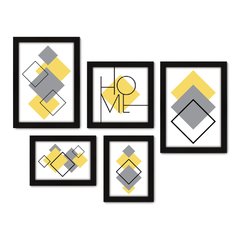 Kit Com 5 Quadros Decorativos - Abstrato - Formas - Geométricas - Home - 389kq01 na internet