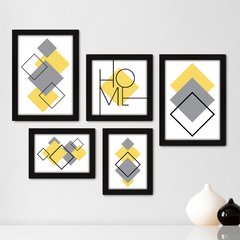 Kit Com 5 Quadros Decorativos - Abstrato - Formas - Geométricas - Home - 389kq01