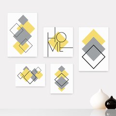 Kit 5 Placas Decorativas - Abstrato Formas Geométricas Home Casa Quarto Sala - 389ktpl5
